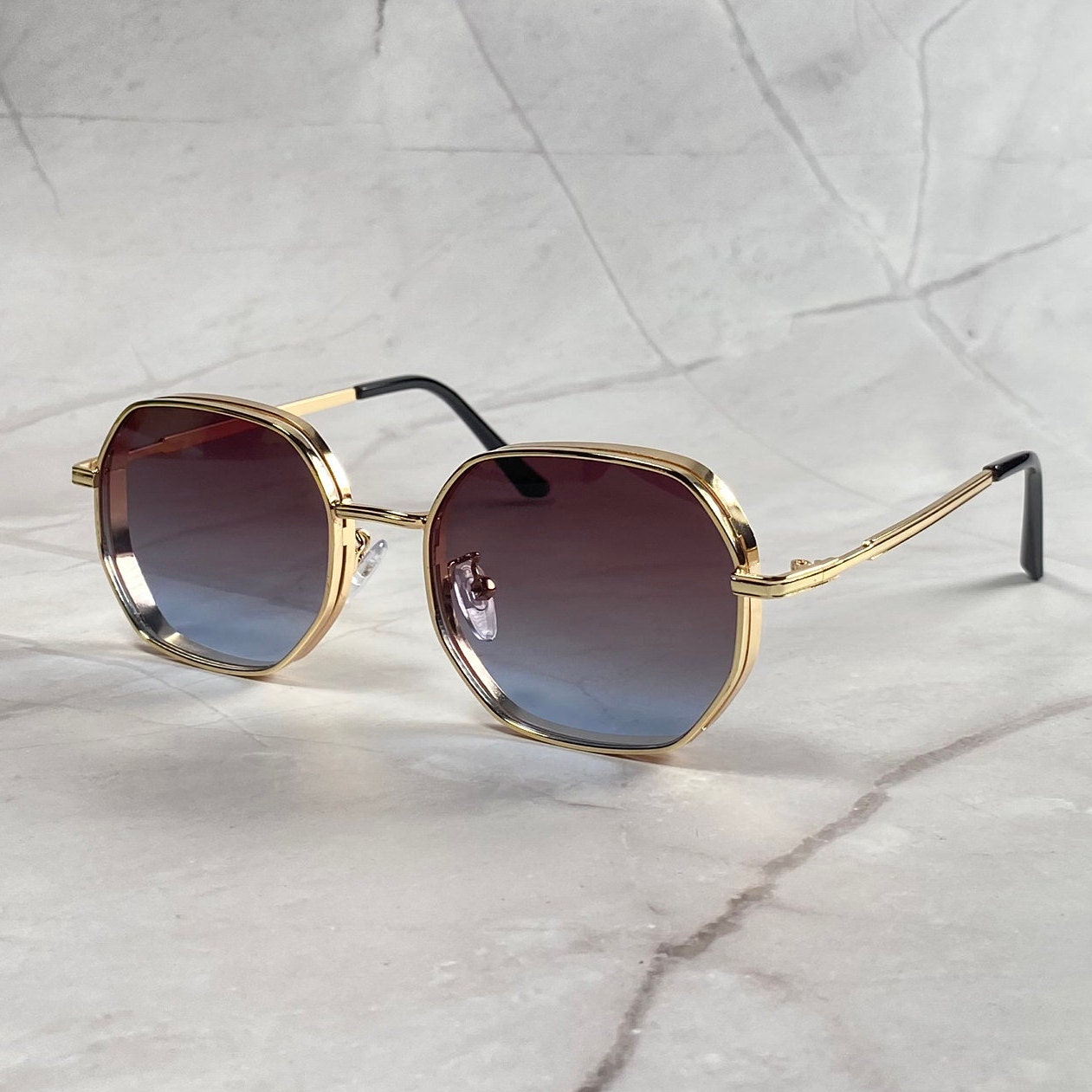 Retro octagonal frame gradient sunglasses