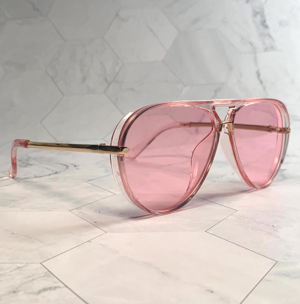 Fashionable pink frame gold-decorated sunglasses - Image 7