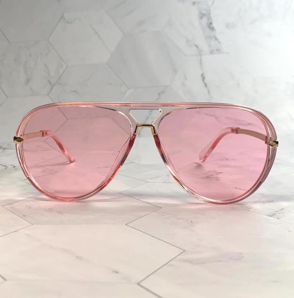 Fashionable pink frame gold-decorated sunglasses