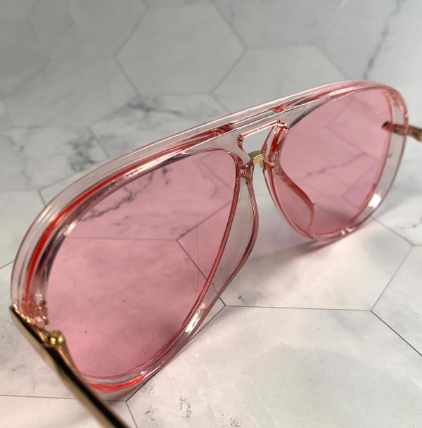 Fashionable pink frame gold-decorated sunglasses - Image 3