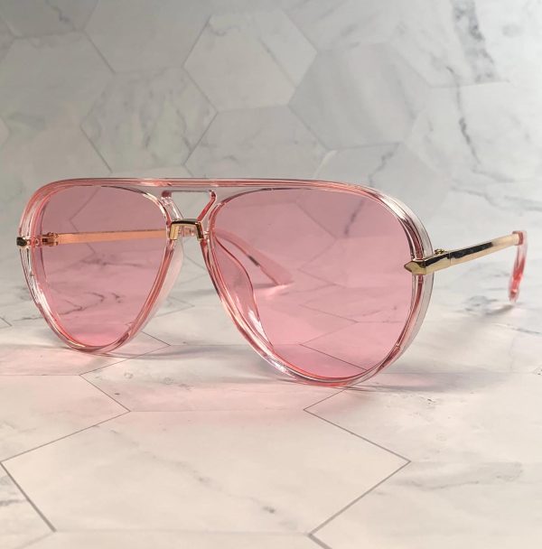 Fashionable pink frame gold-decorated sunglasses - Image 2