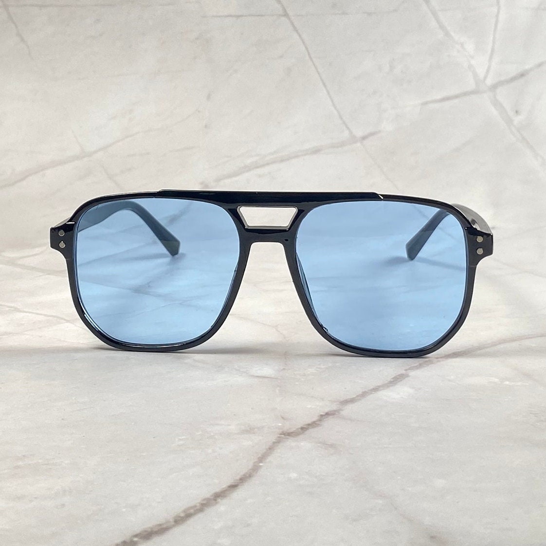 Trendy black frame double-bridge sunglasses